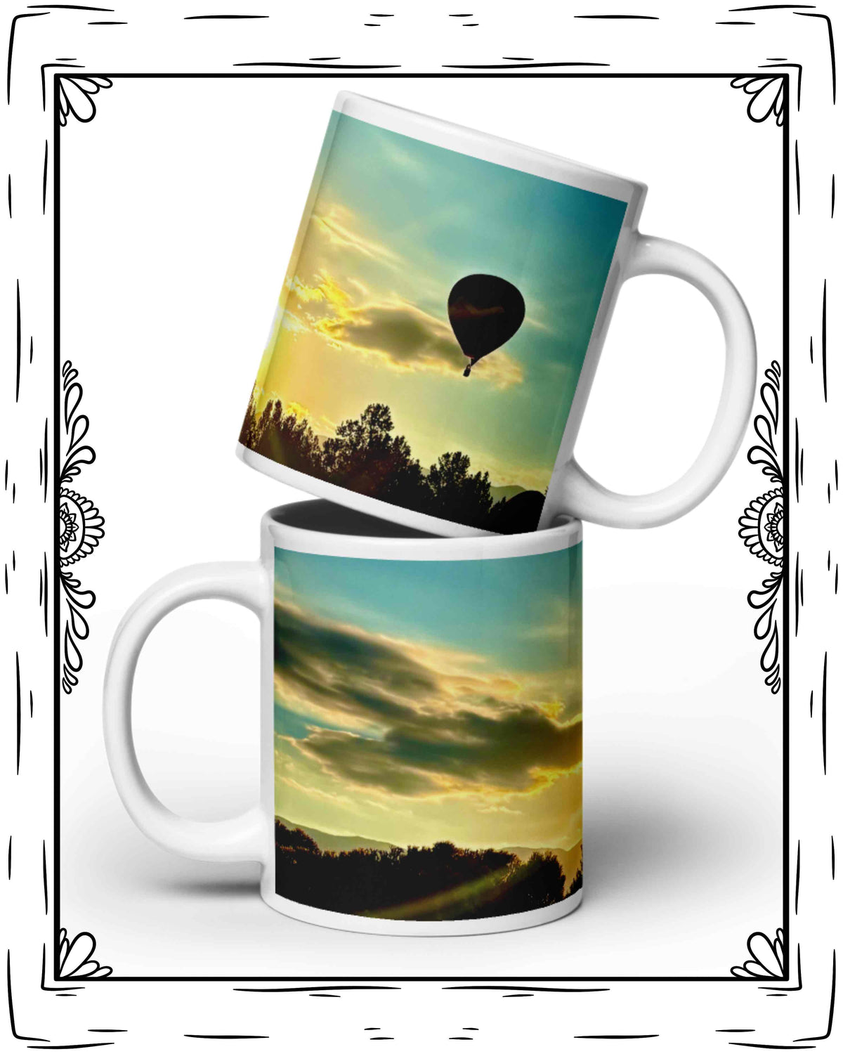 Sunrise Hot Air Balloon White glossy mug