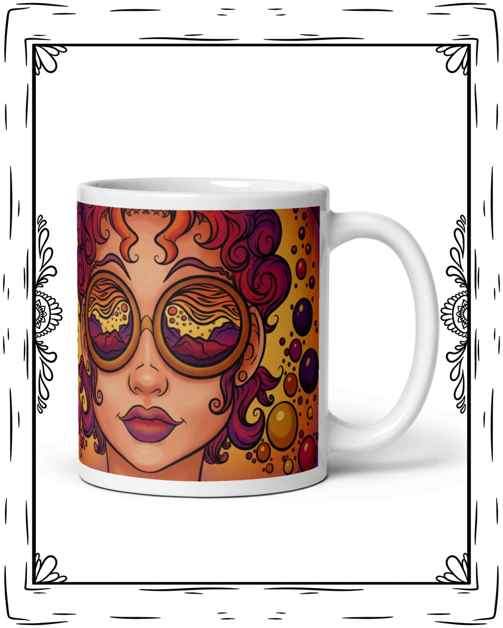 Warm Summer Mountians Girl White glossy mug