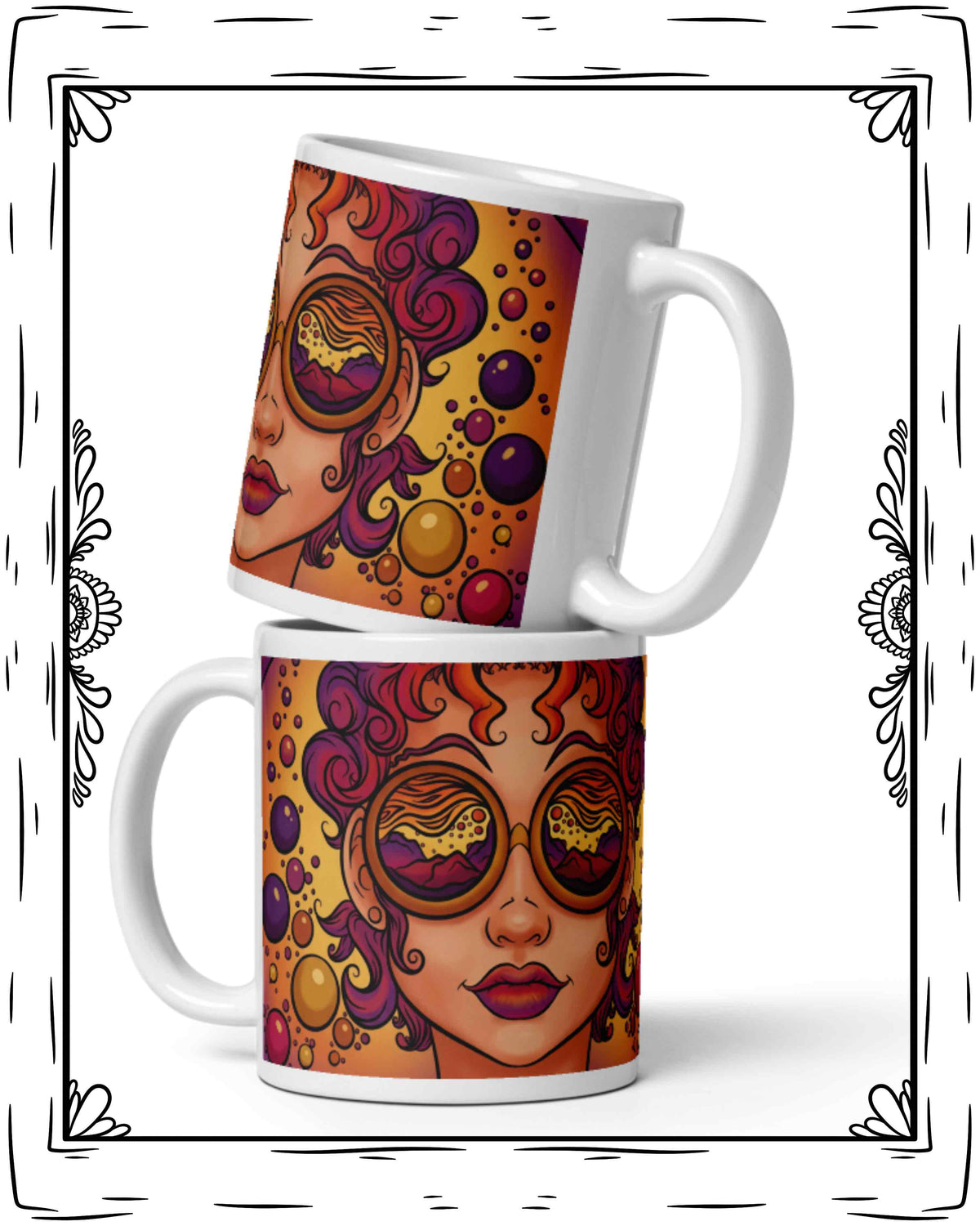 Warm Summer Mountians Girl White glossy mug