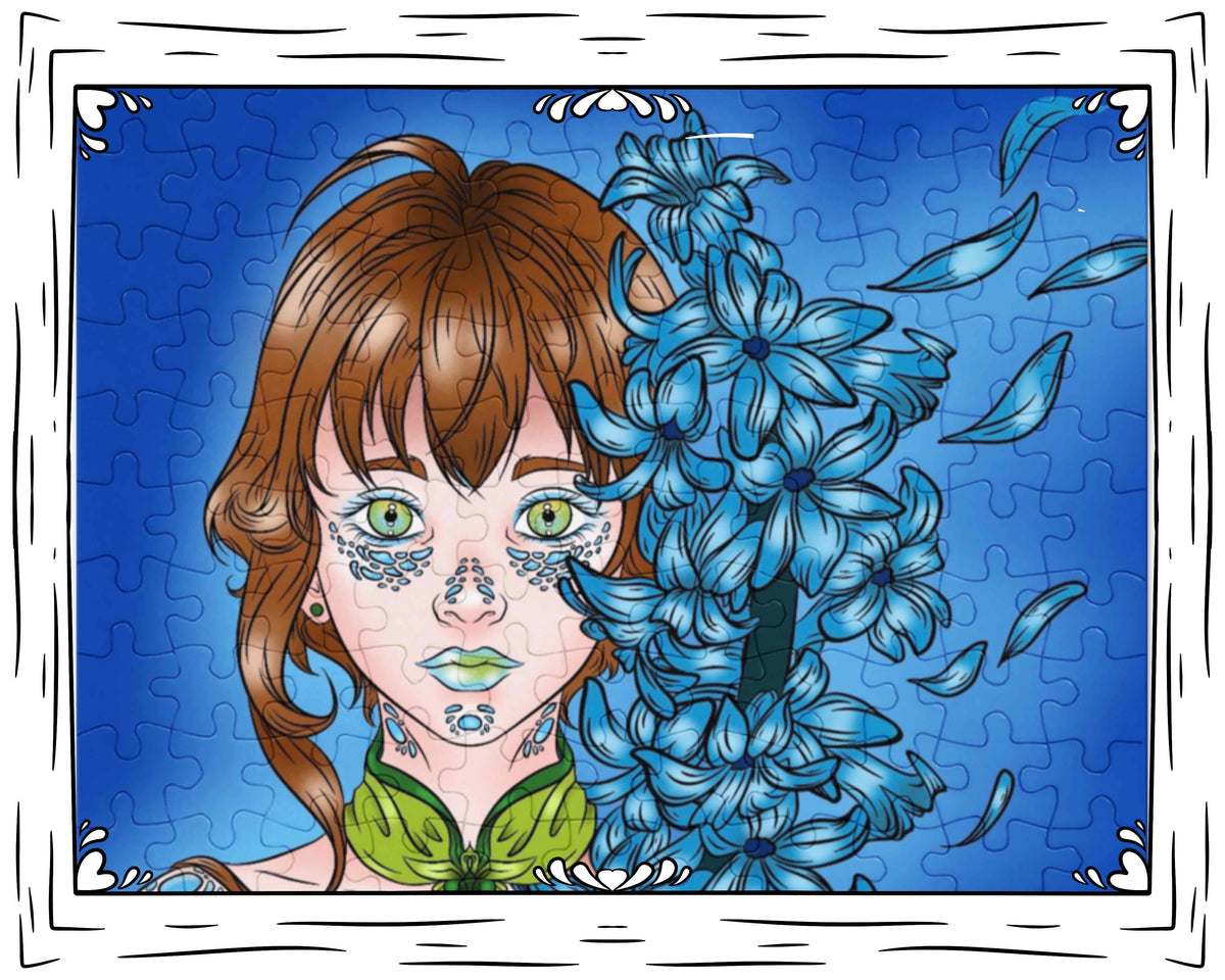 Blue Girl In The Wind Jigsaw puzzle with tin