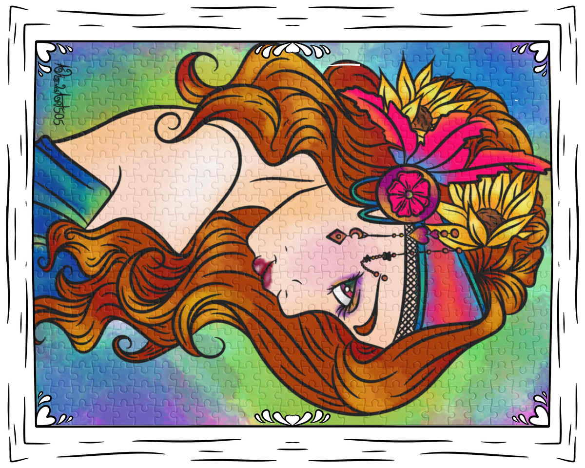 Hippie Girl Jigsaw puzzle with tin