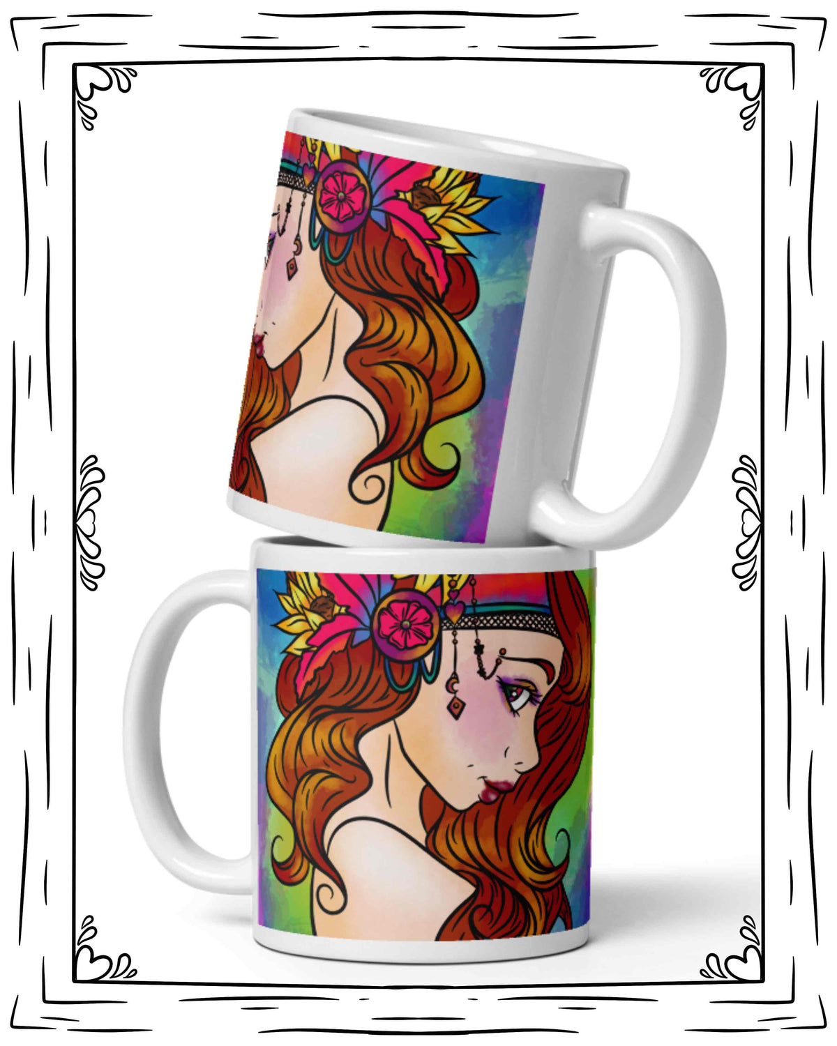 Hippie Girl White glossy mug